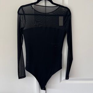 Abercrombie & Fitch Black Long Sleeve Mesh Bodysuit